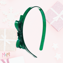 Glitter green bow headband - girl