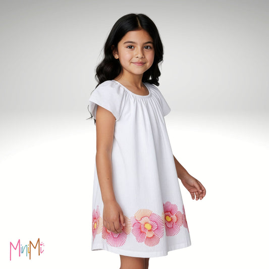 WHITE DRESS W. FLOWERS - GIRL