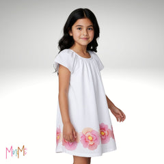 WHITE DRESS W. FLOWERS - GIRL